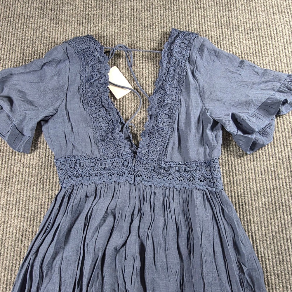 Wishlist Apparel Boho Crochet Lace Trim Crinkle Gauze Maxi Dress - Picture 4 of 12